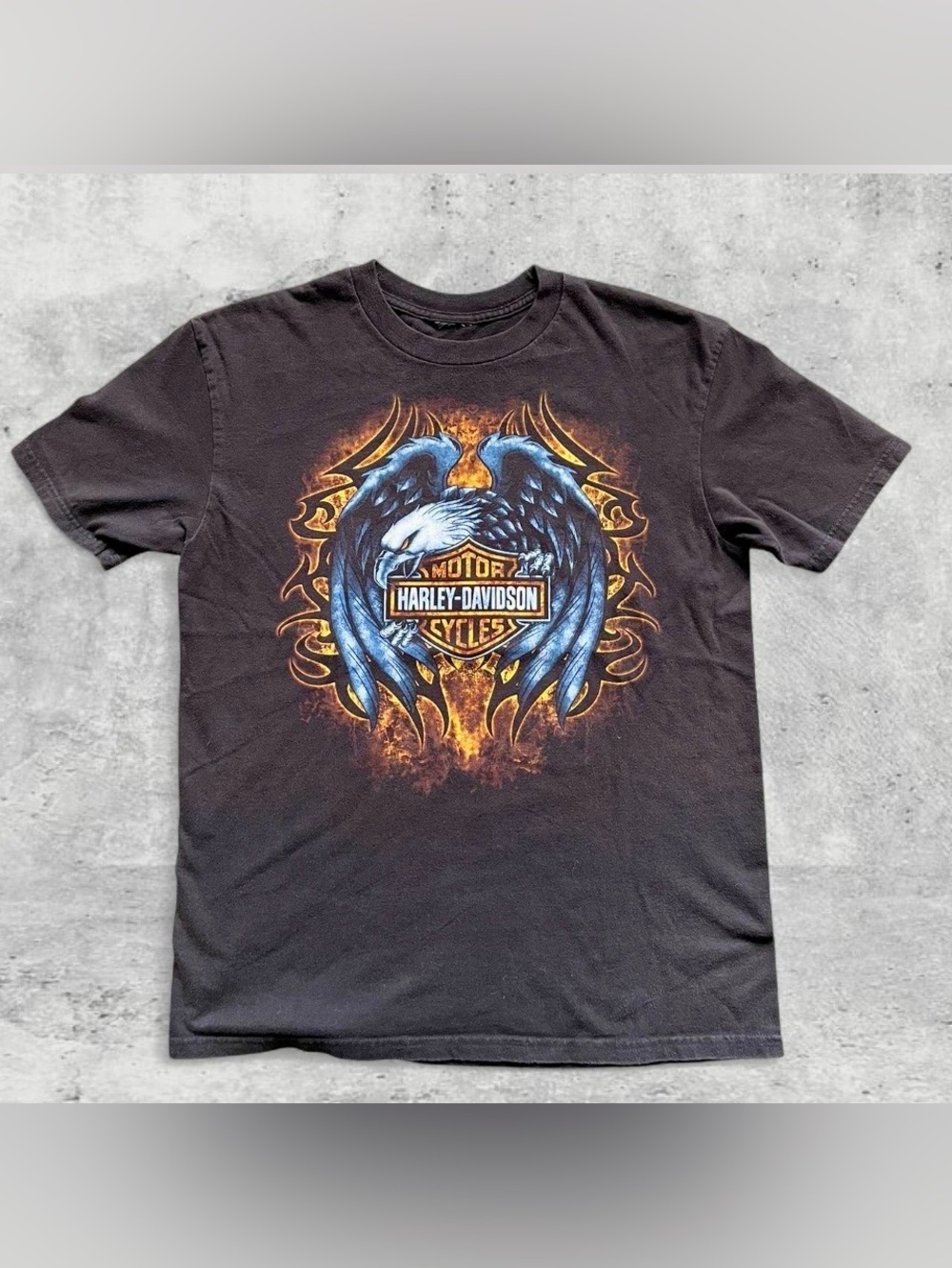 Men’s XL Y2K Harley-Davidson Black Tee with Blue Eagle